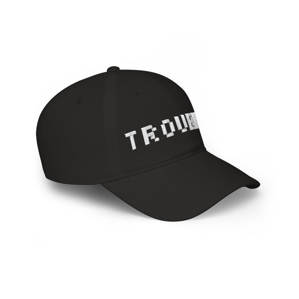 TROUBLE Pixel Text Baseball Cap | Embroidered Word Hat, Black
