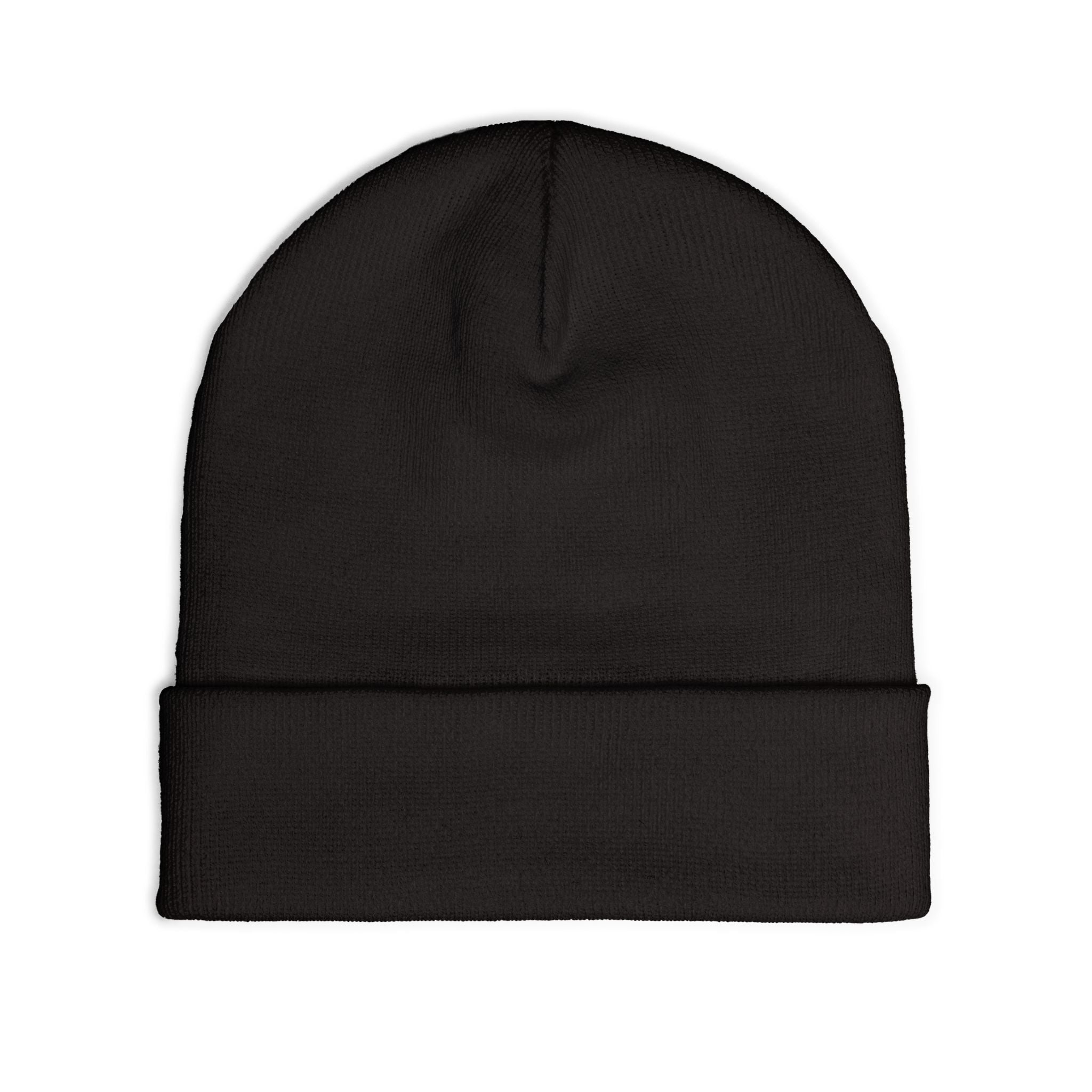 TROUBLE embroidered beanie | knit cuff hat, white pixel text