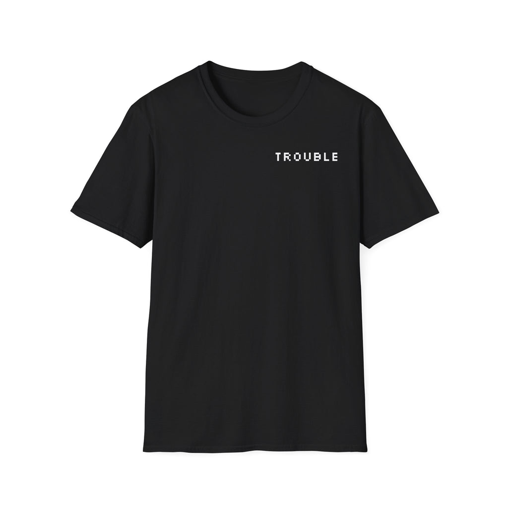TROUBLE chest text T-Shirt | Minimal graphic tee, black casual top