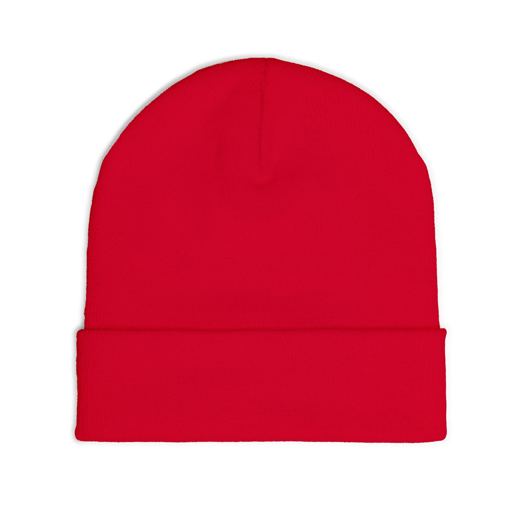 TROUBLE embroidered beanie | knit cuff hat, white pixel text