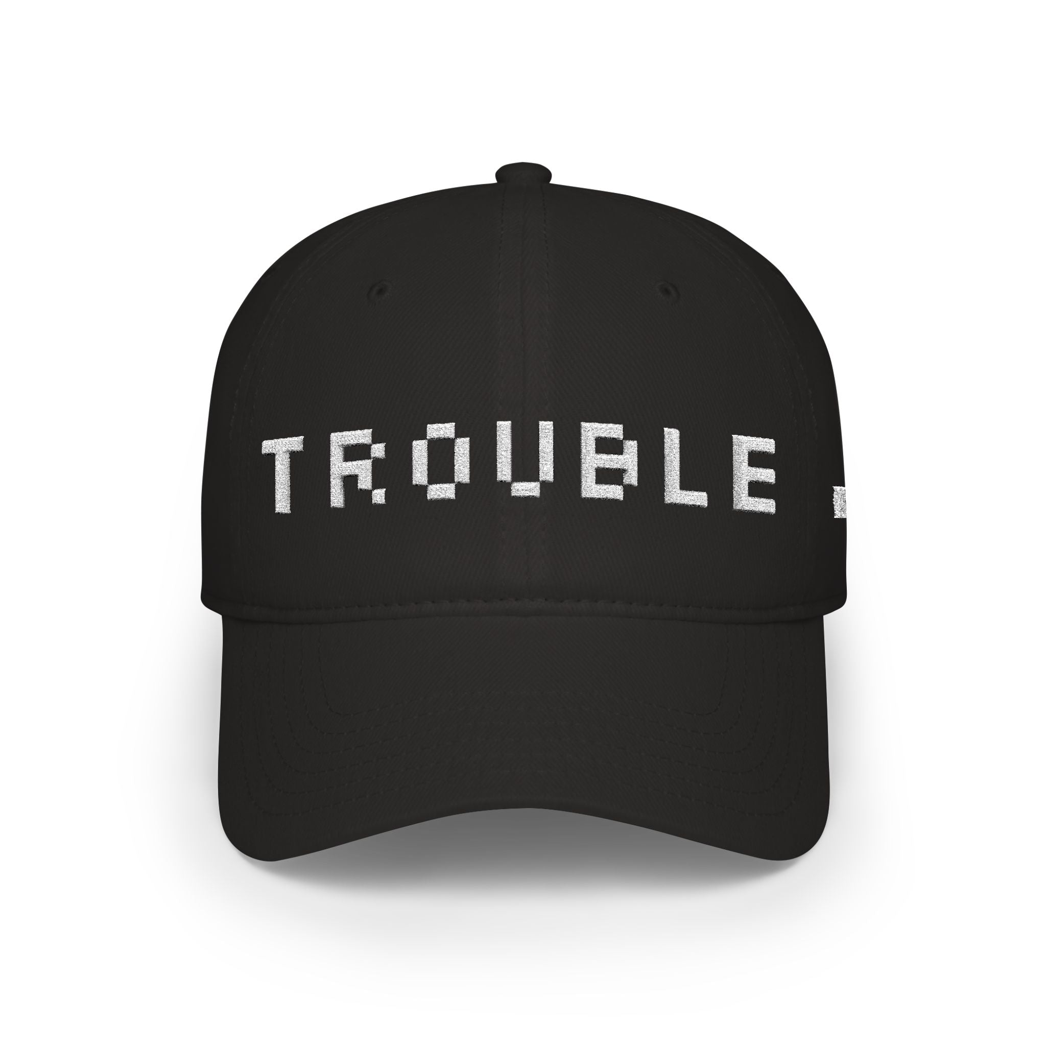 TROUBLE Pixel Text Baseball Cap | Embroidered Word Hat, Black