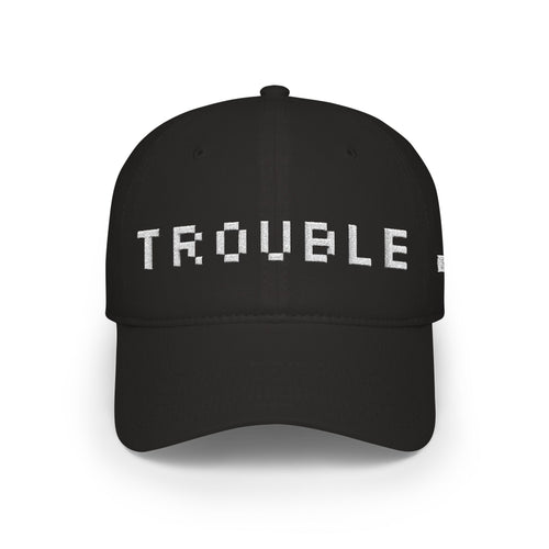 TROUBLE Pixel Text Baseball Cap | Embroidered Word Hat, Black