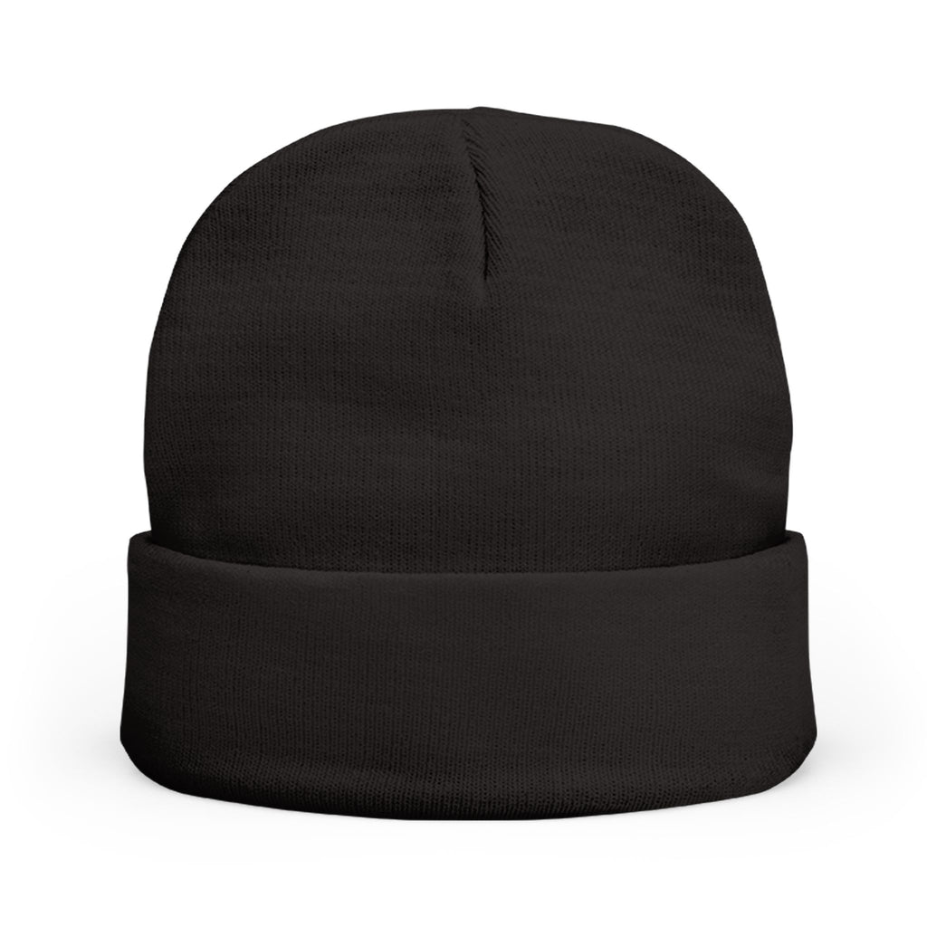 TROUBLE embroidered beanie | knit cuff hat, white pixel text