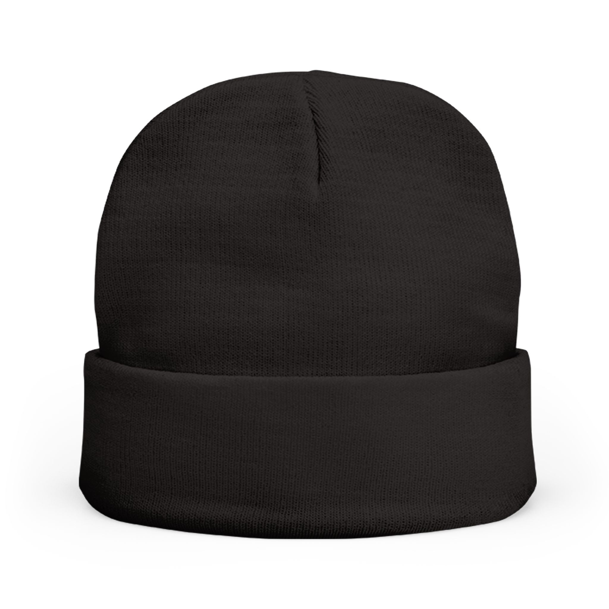 TROUBLE embroidered beanie | knit cuff hat, white pixel text